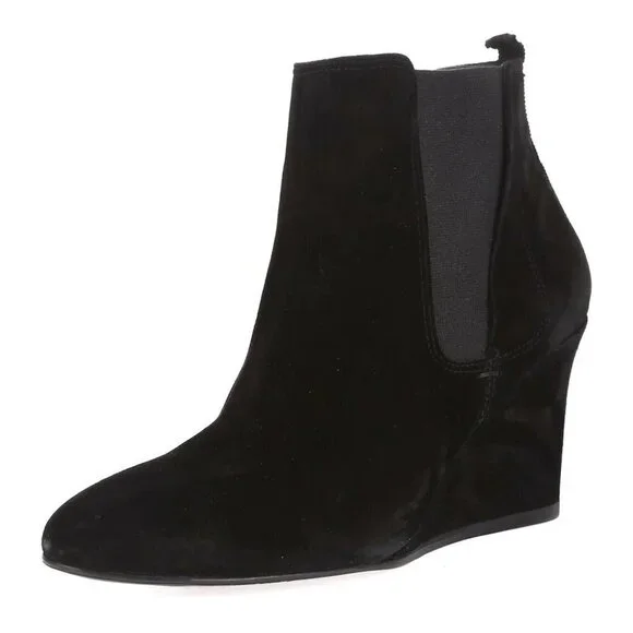 LANVIN Suede Wedge Ankle Booties Black - Picture 3 of 12